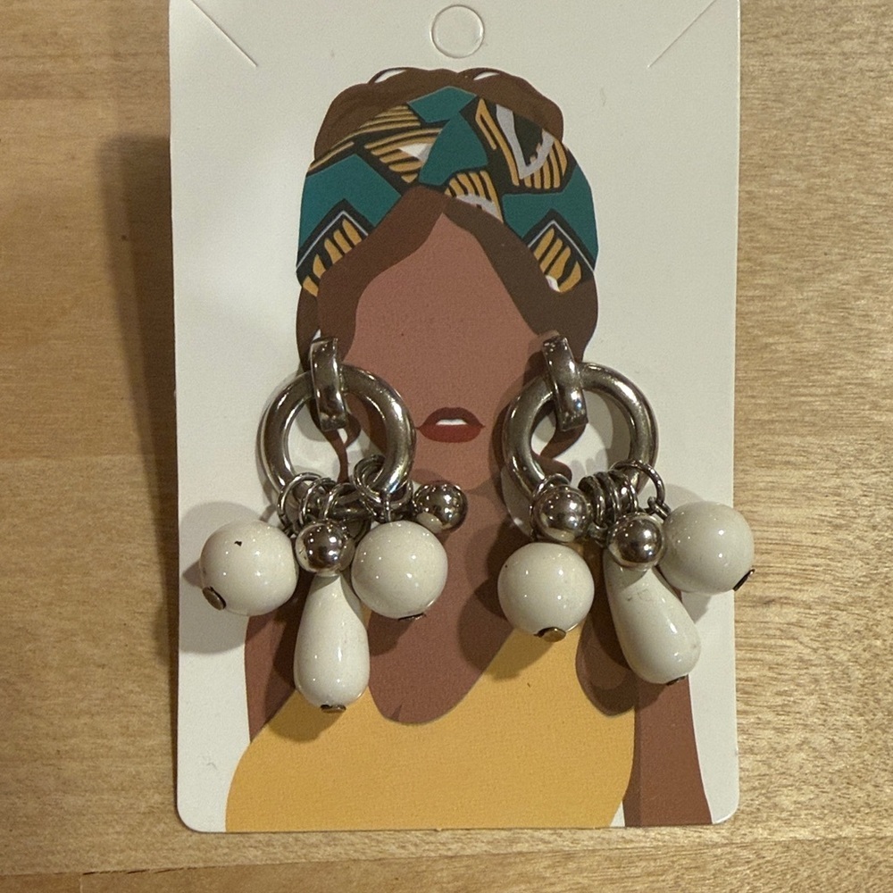 Vintage Silver & White Dangle Stud Earrings
